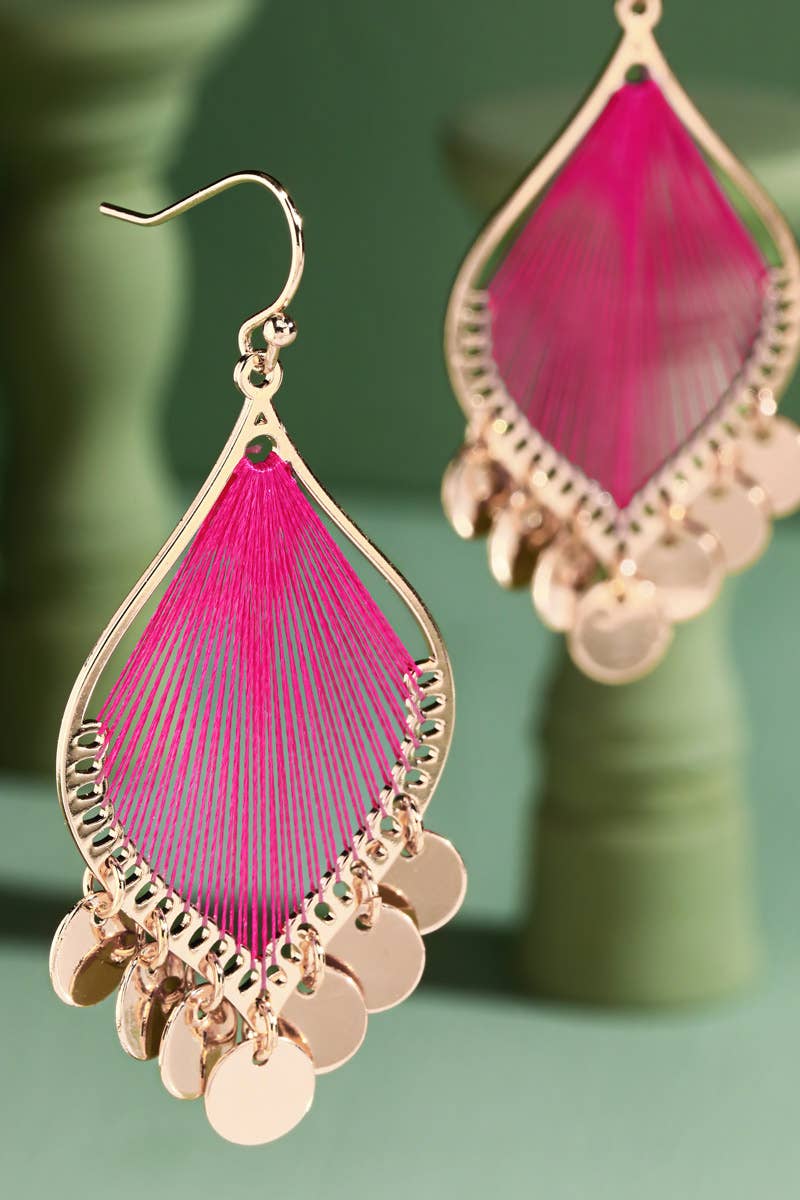 Boho Threaded Teardrop Charm Earrings