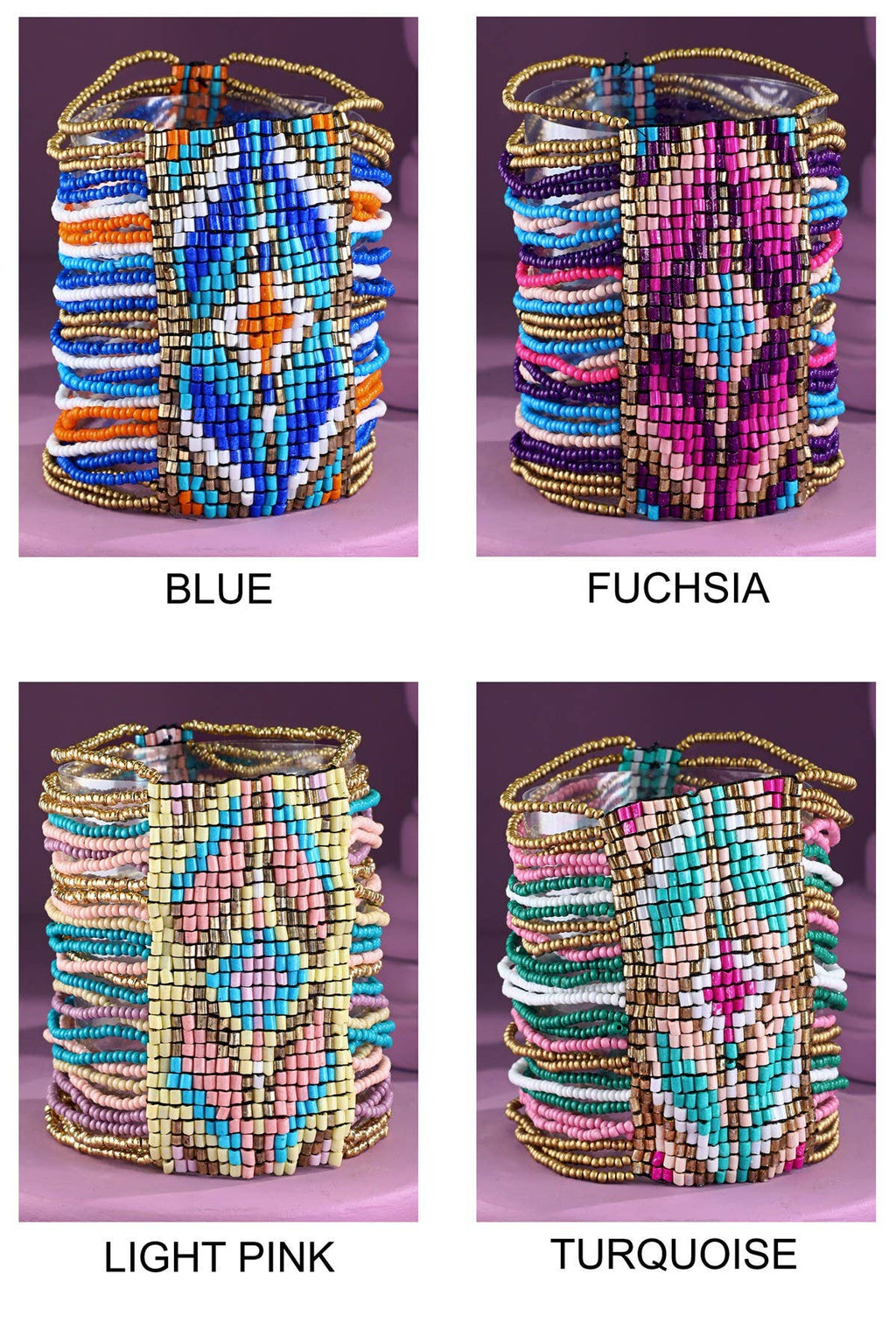 Magenta Purple & Blue Southwestern Seed Bead Stretch Bracelet