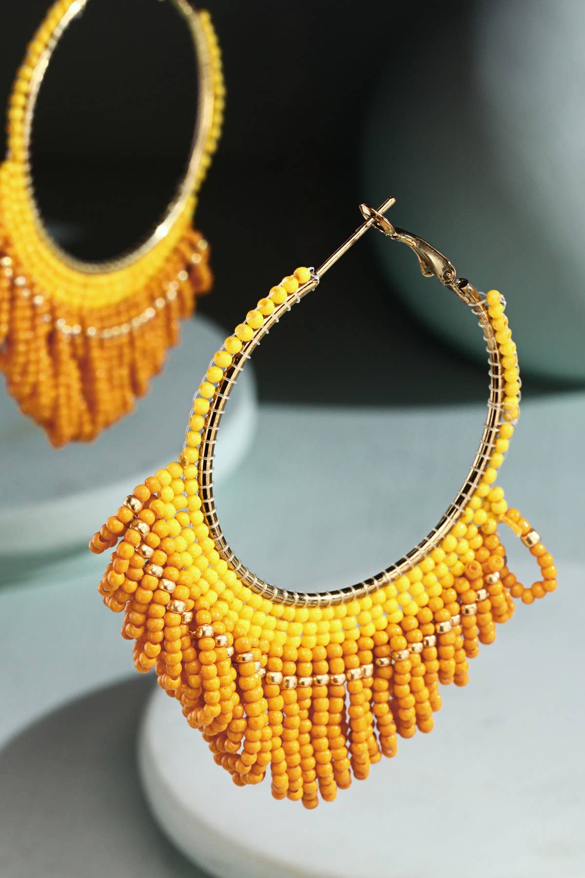 Seed Bead Loop Tassel Hoop Earring