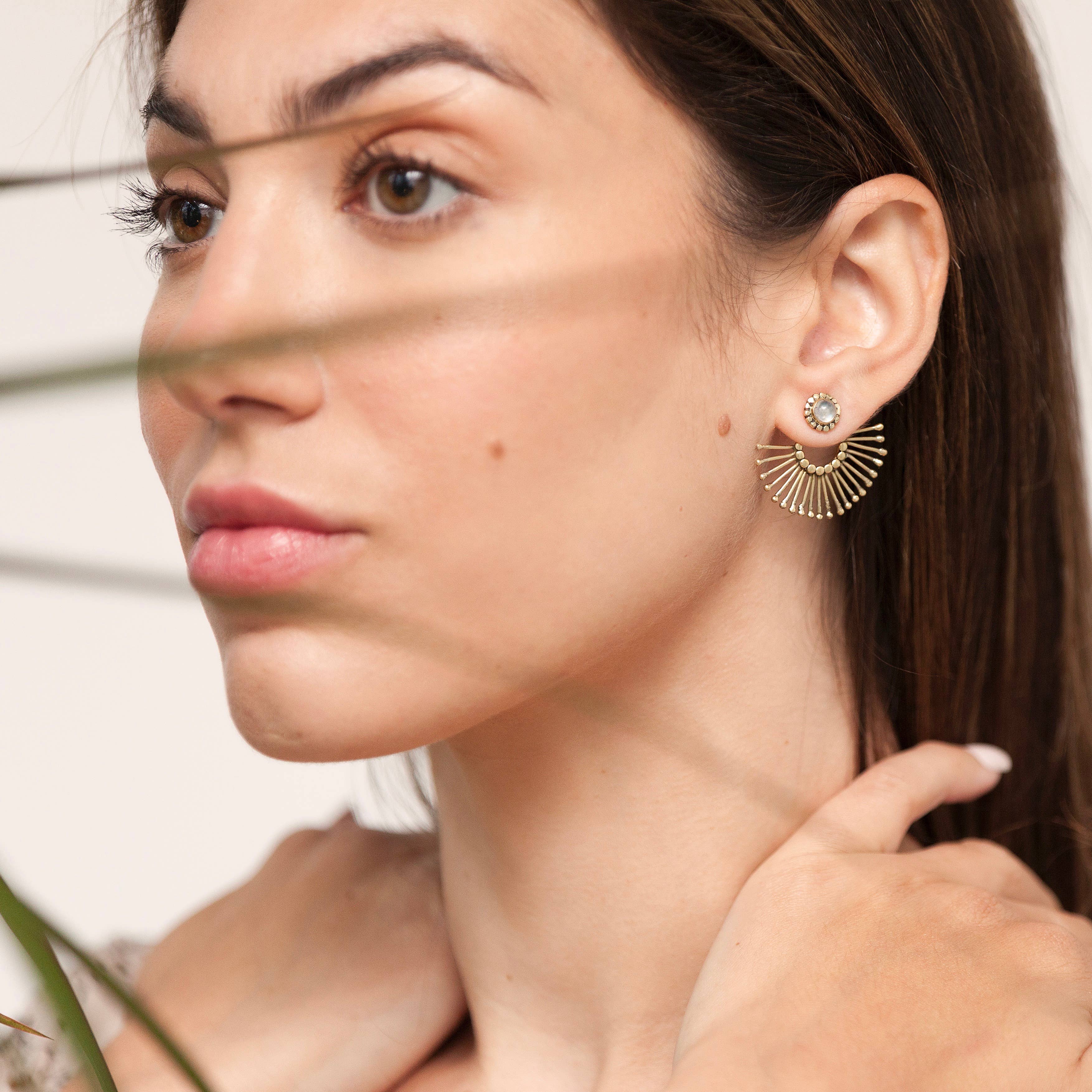 Brass Sunburst Turquoise Ear Jacket