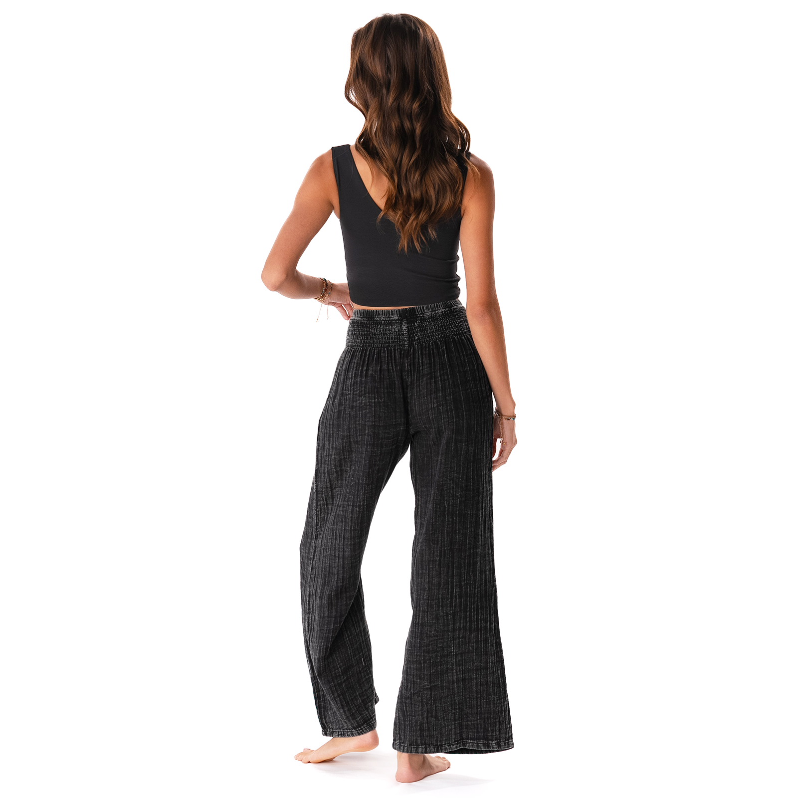 Vintage Black Cotton Wide Leg Pants