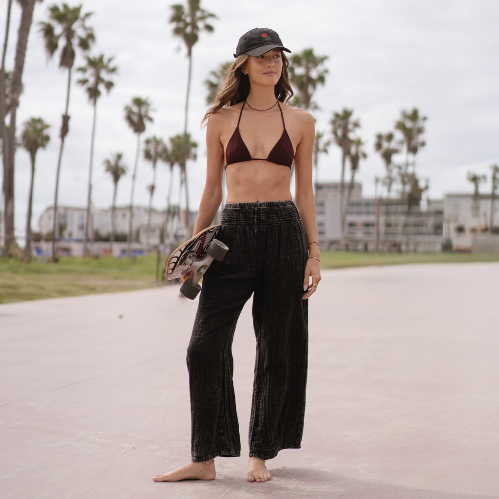 Vintage Black Cotton Wide Leg Pants