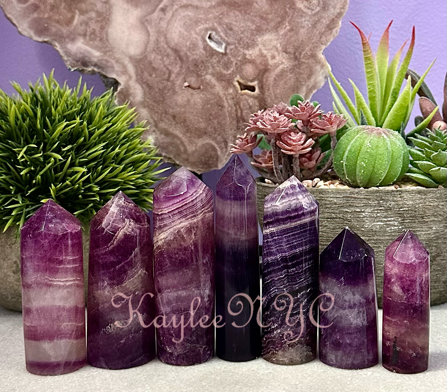 Purple Banded Fluorite Crystal Obelisk Tower