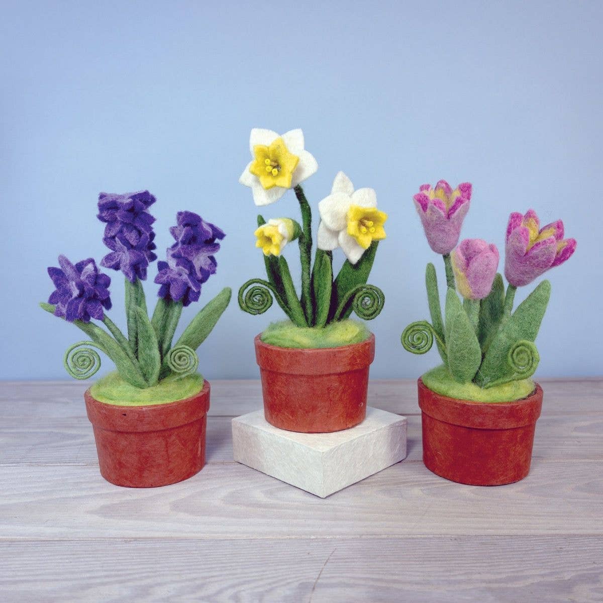 Wool Felted Hyacinth Trio Potted Plant