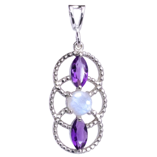 Amethyst Moonstone Vesica Pisces Sterling Silver Pendant