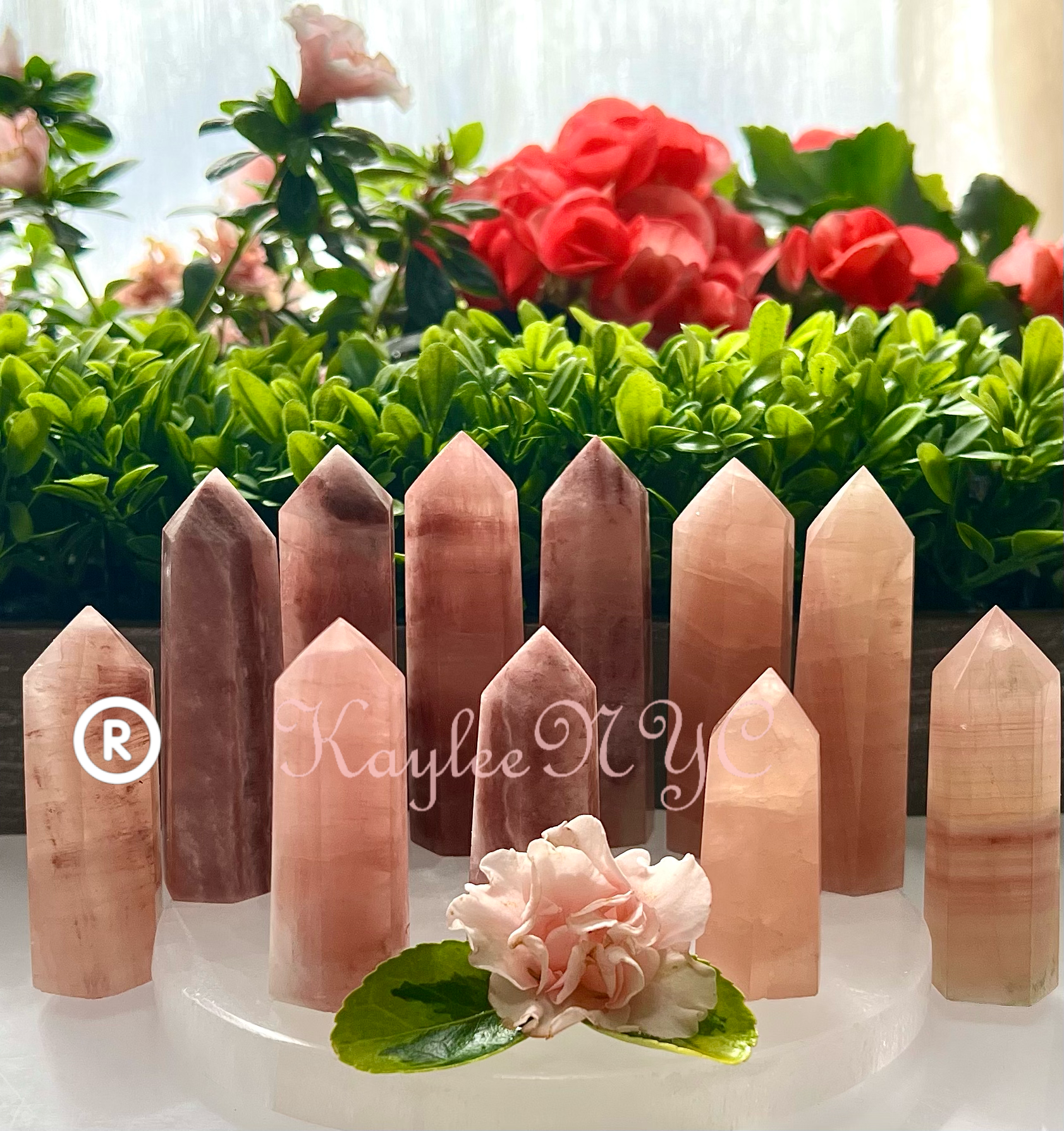 Strawberry Pink Calcite Crystal Obelisk Tower