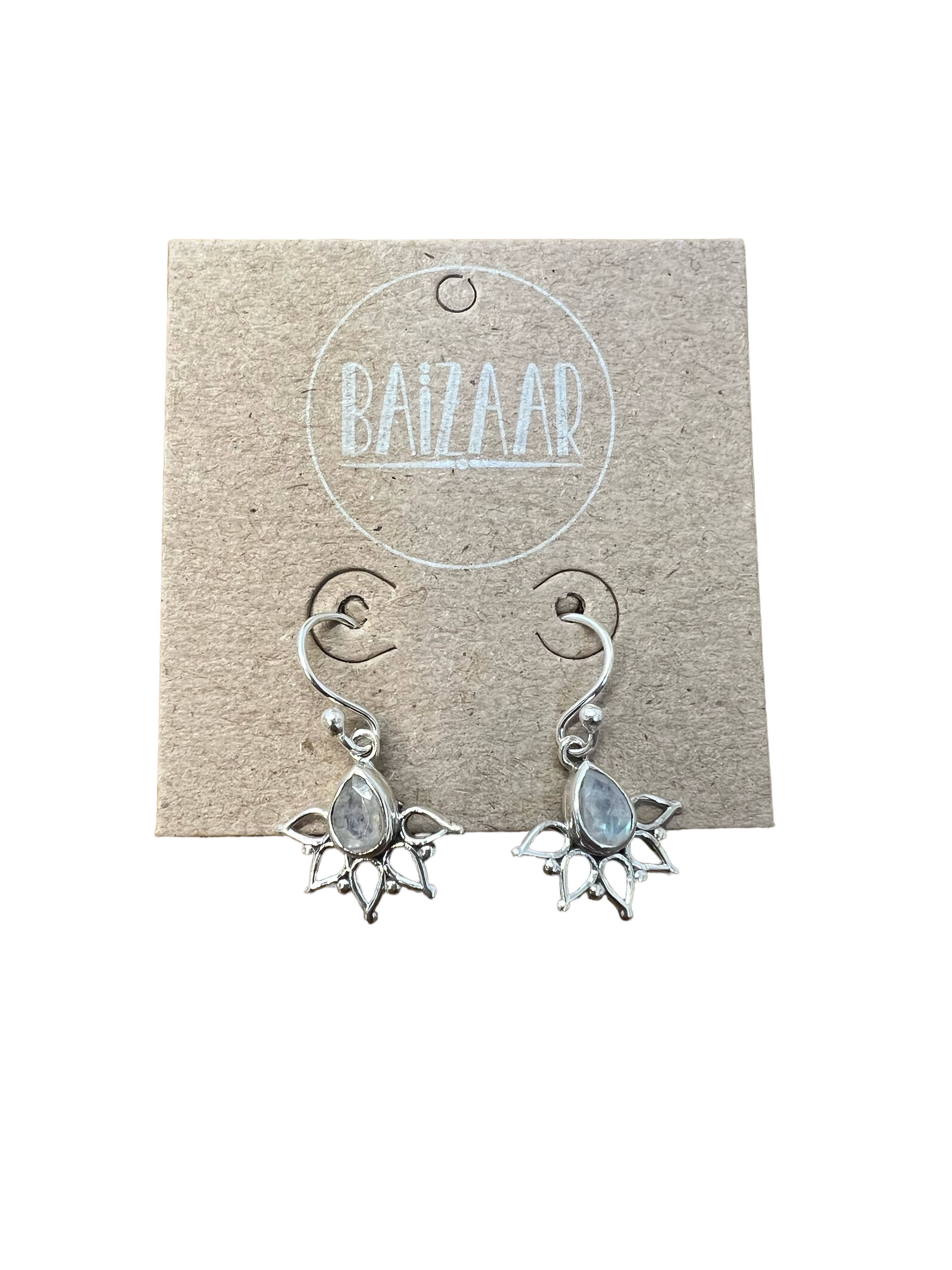 Sterling Silver Moonstone Flower Burst Earrings