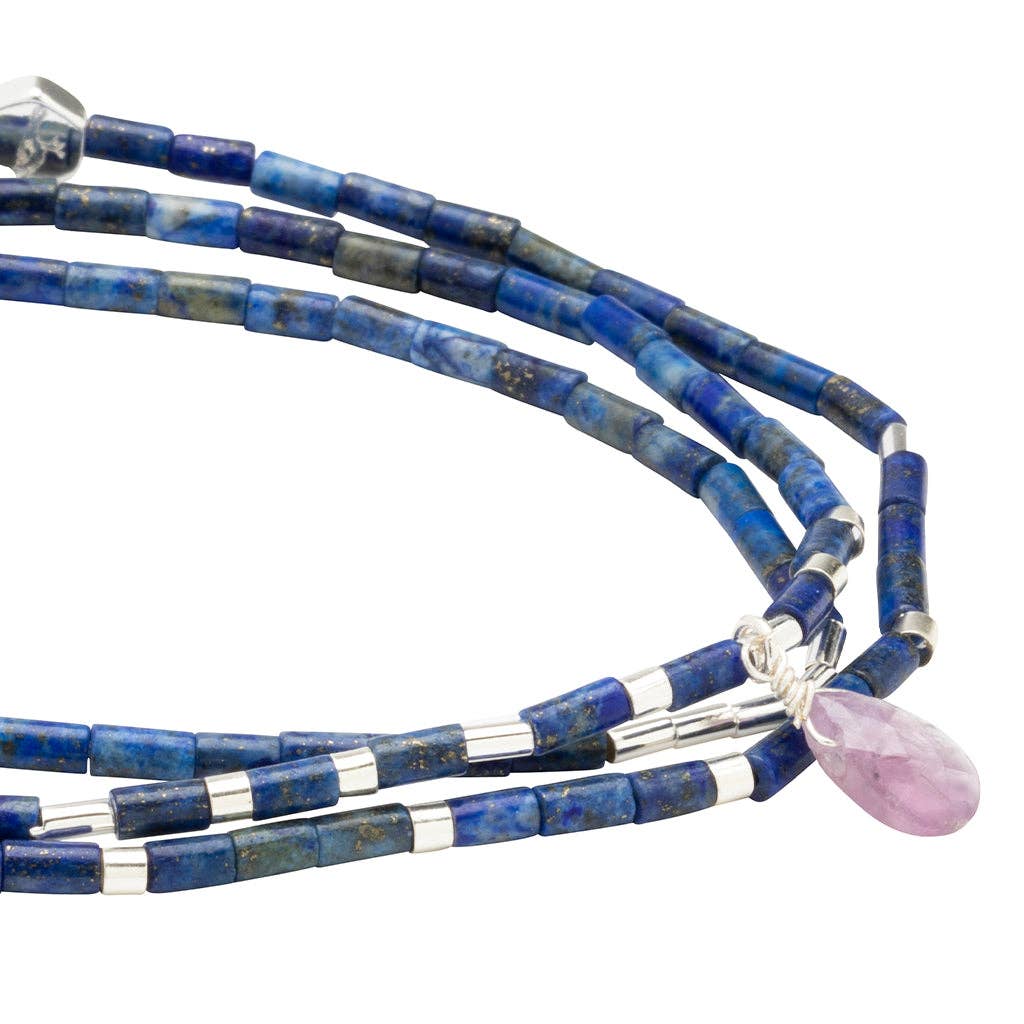 Teardrop Stone Wrap: Lapis/Amethyst/Silver- Stone of Clarity (Bracelet or Necklace)