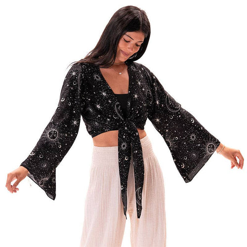Black Cosmic Sky Daydreamer Yoga Wrap Top