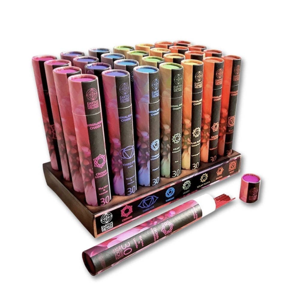 Set of 28 EE Himalayan Chakra Incense Sticks with Wooden Display
