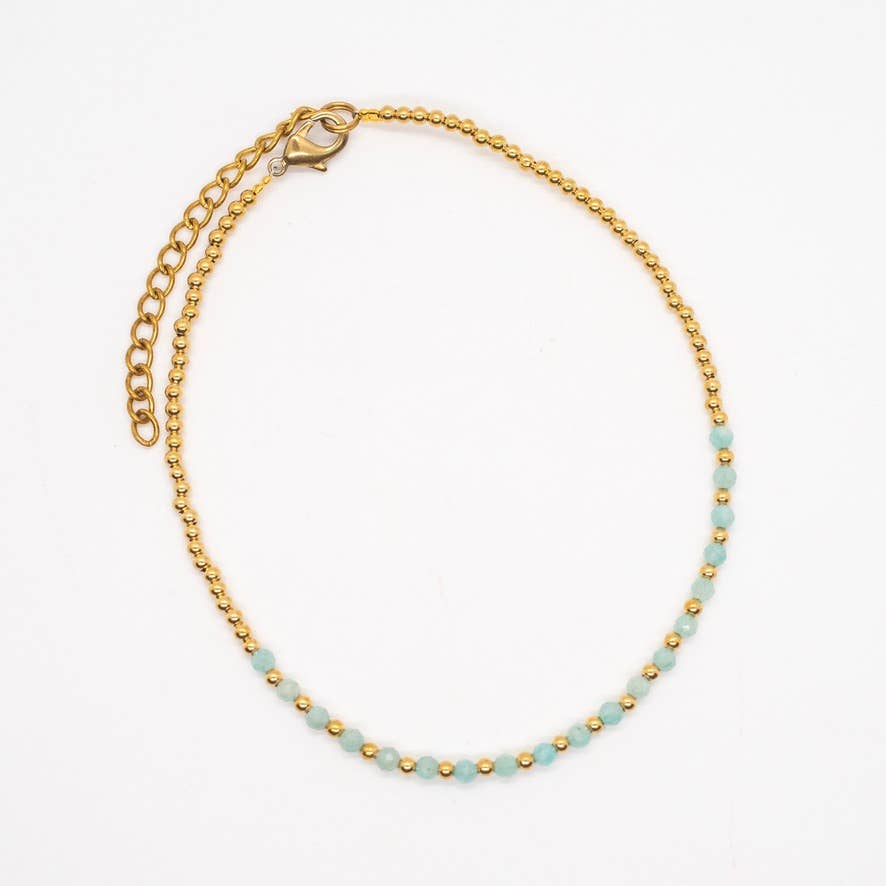 Gold Brass Faceted Stone Anklet