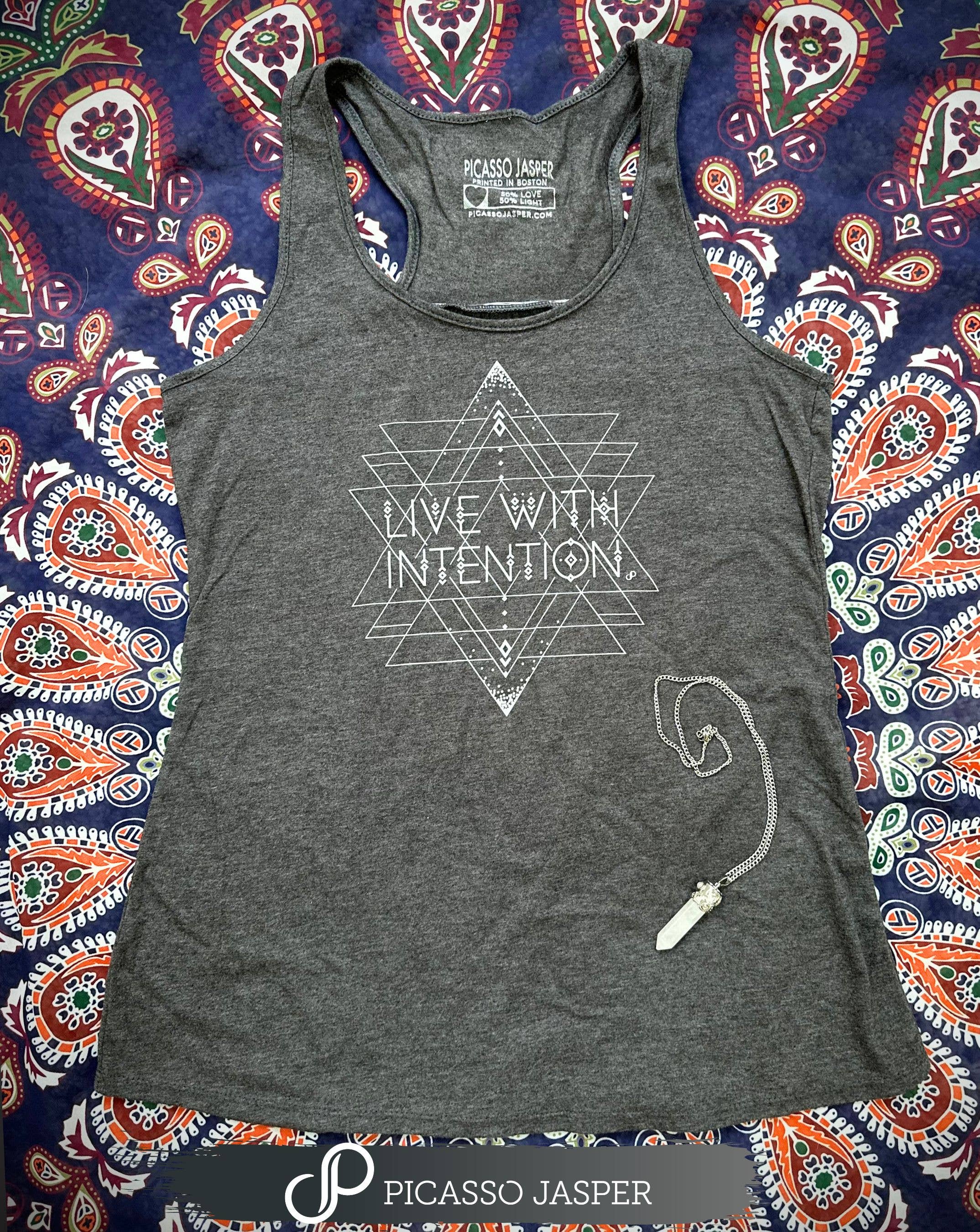 Grey Tank Top: Live with Intention, Gathered Racerback Shirt