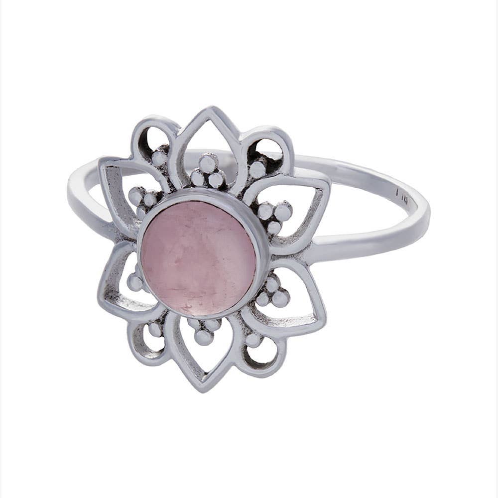 Rose Quartz Sterling Silver Flower Ring