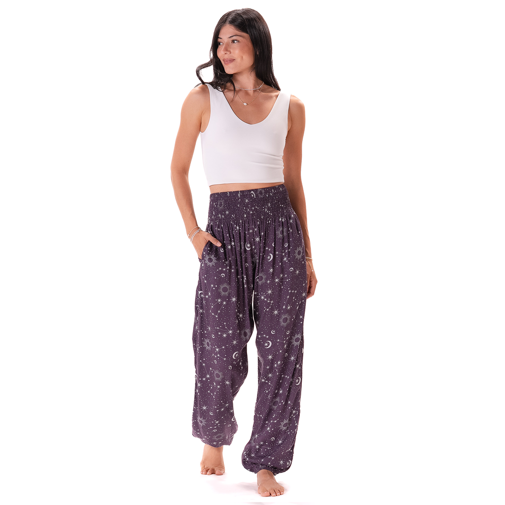 Lunar Plum Starry Night Harem Pants with Pockets