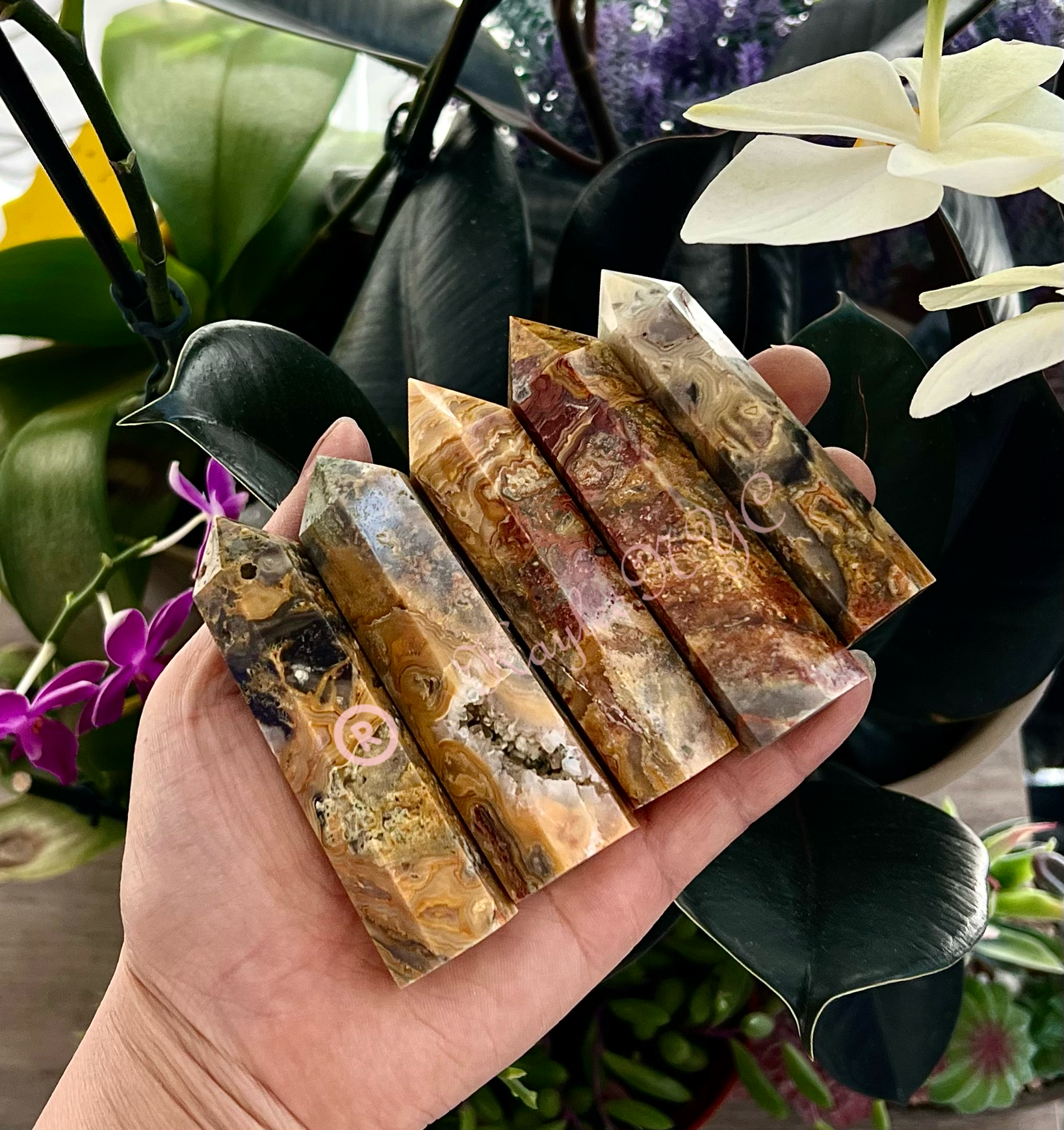 Crazy Lace Agate Obelisk Tower