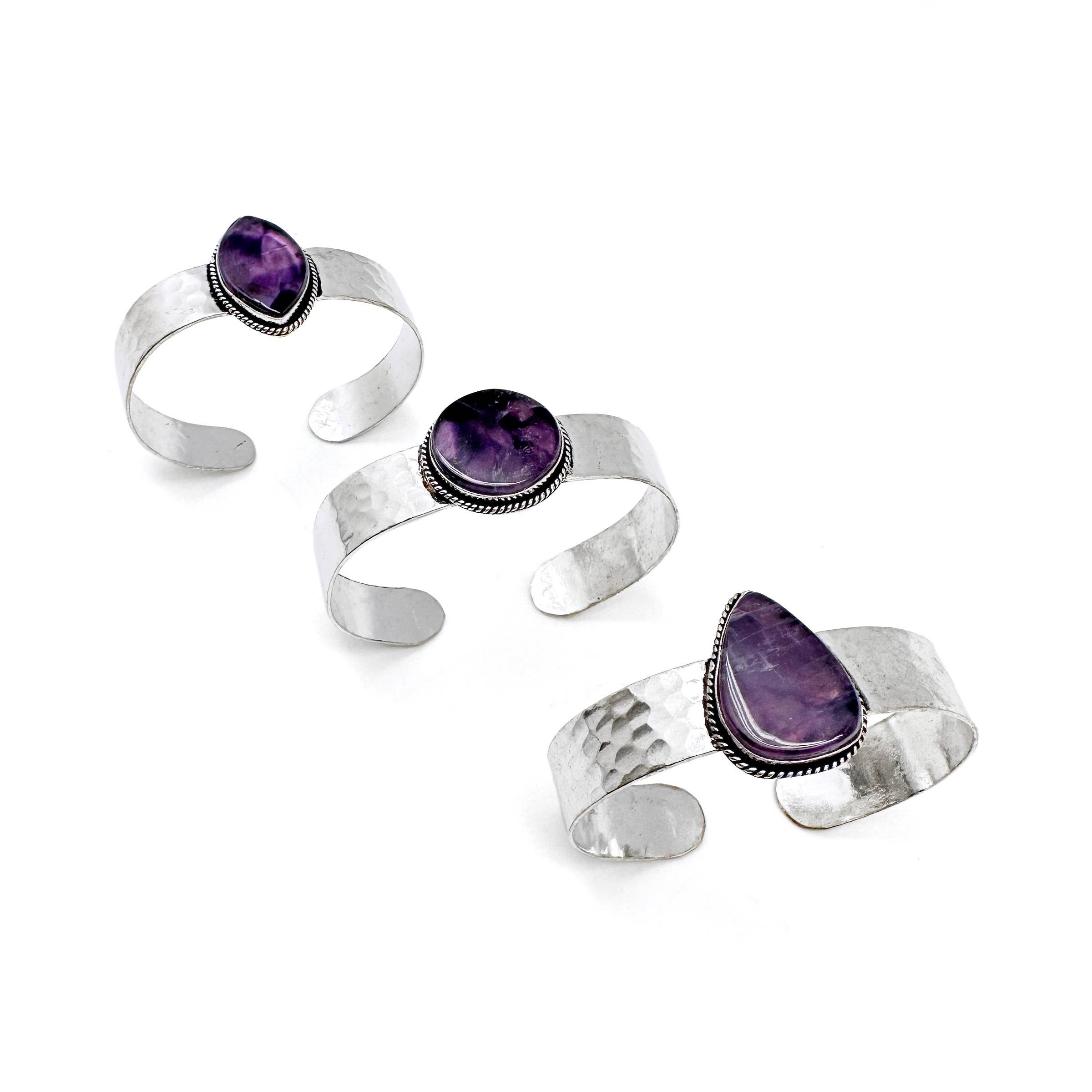 Handcrafted Kashi Semiprecious Stone Cuff - Amethyst