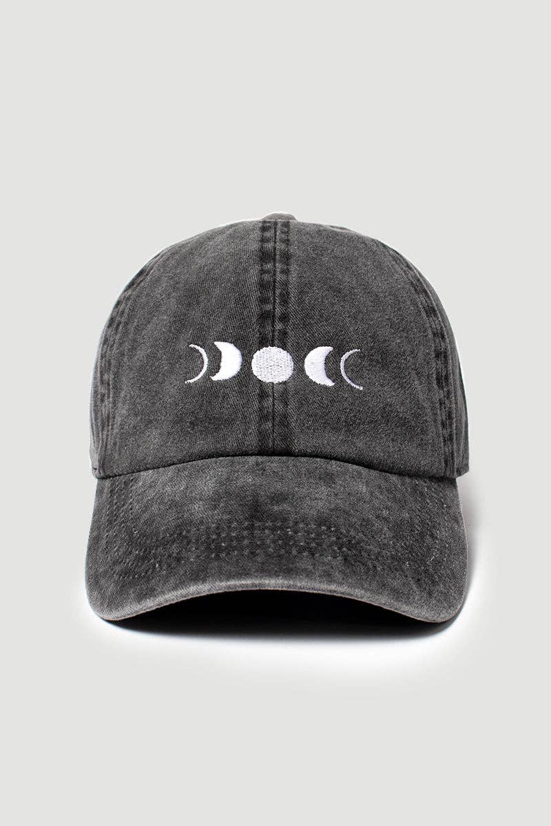Celestial Moon Phase Baseball Hat-Black Denim