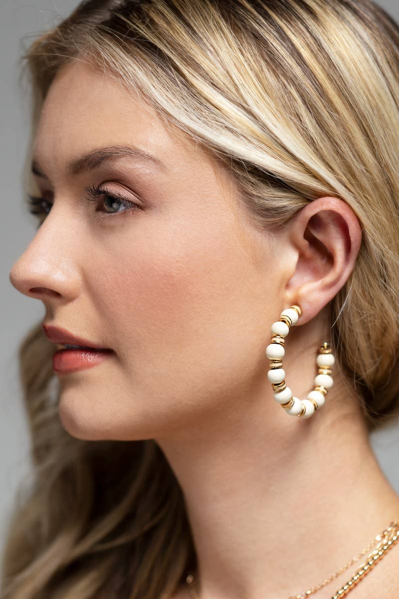 Boho Magenta Fuchsia Ball Bead Hoop Earrings