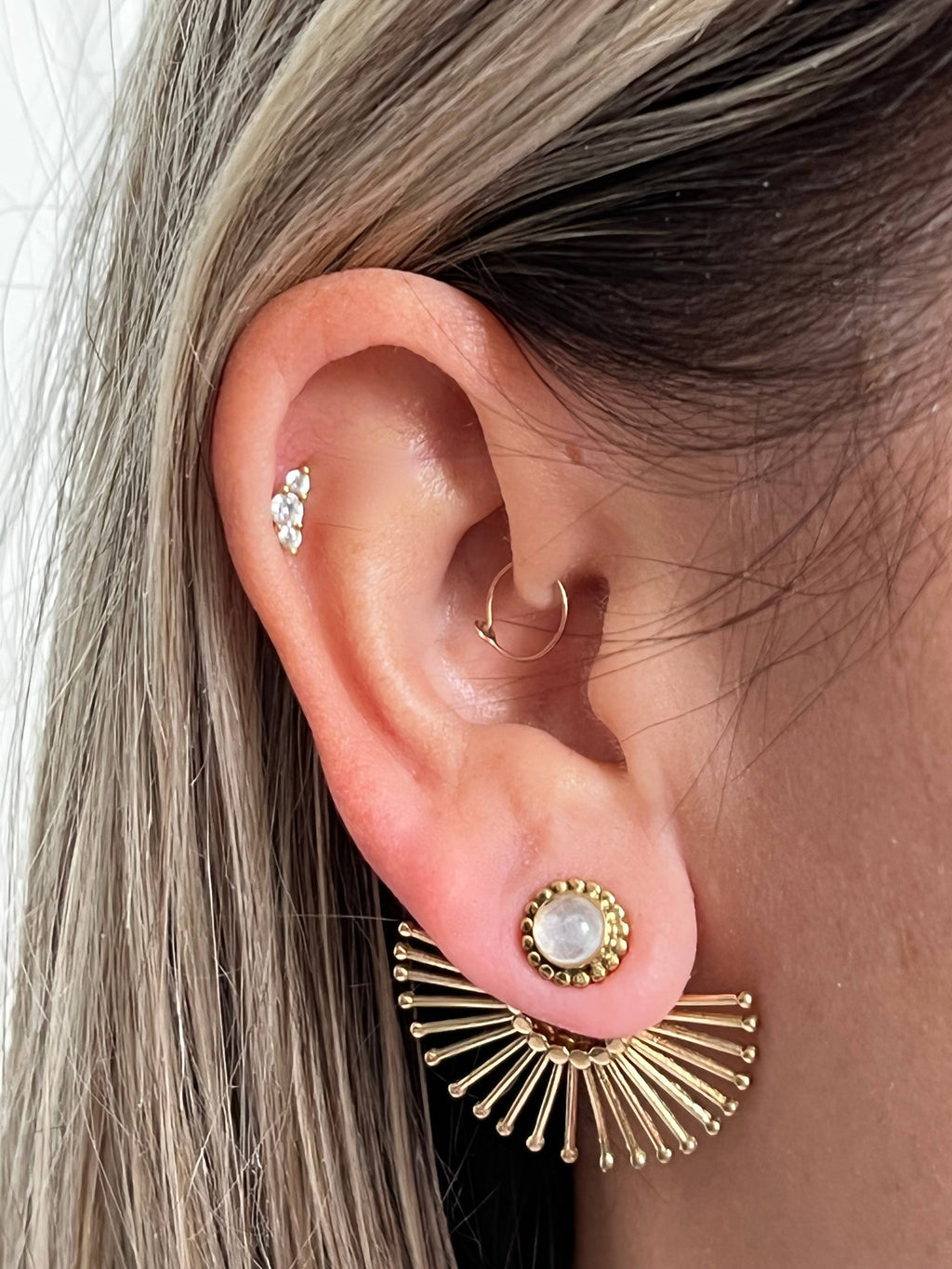 Brass Sunburst Turquoise Ear Jacket