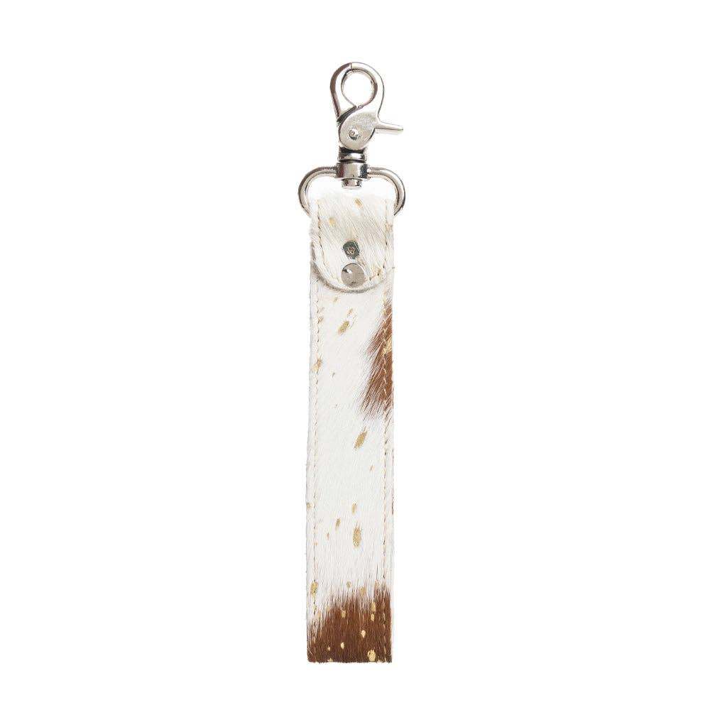 Concho Delight Leather Hairon Key Fob in Brown & White