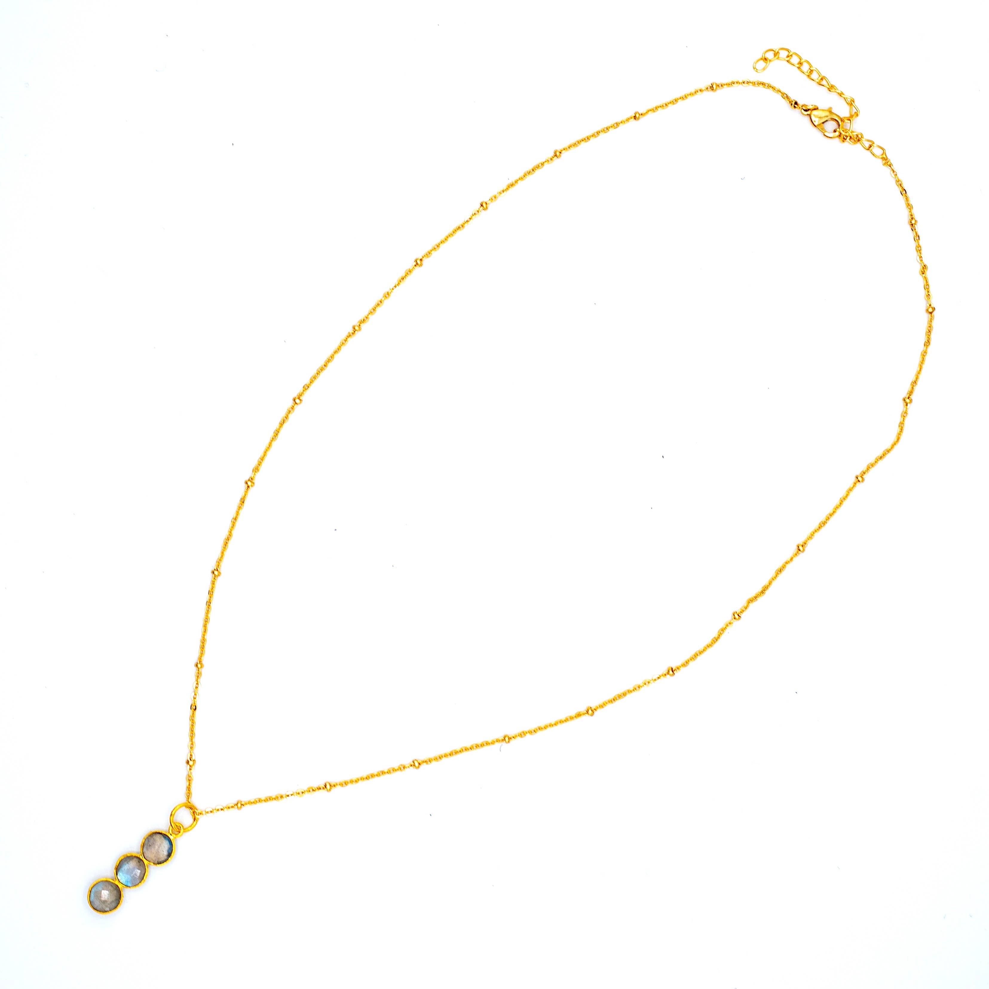 Brass Triple Ruby Stone Necklace