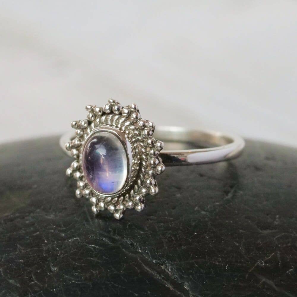 Oval Burst Sterling Moonstone Ring