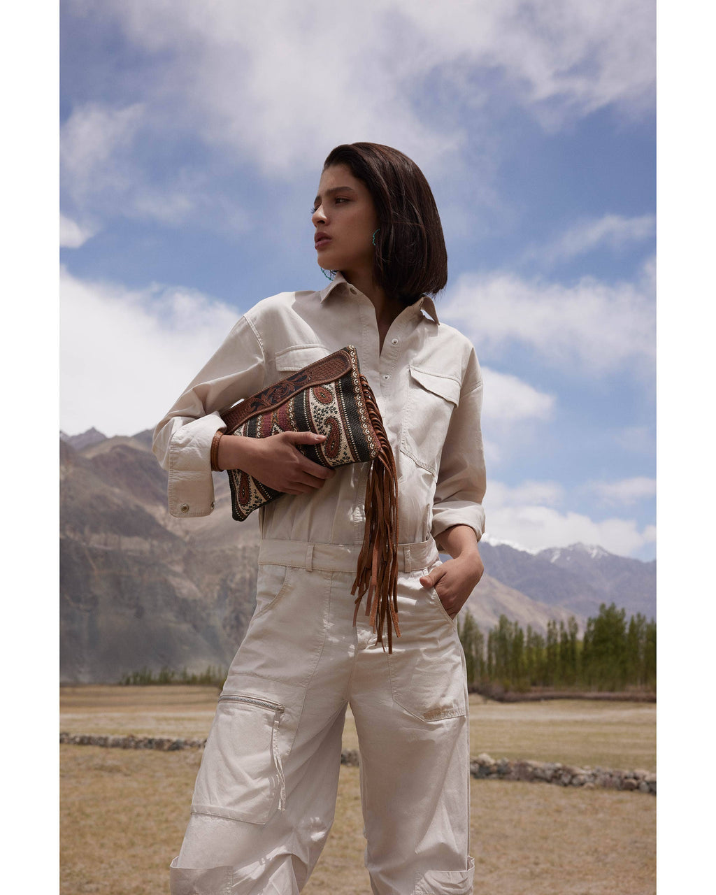 Mojave Paisley Fringed Hand-Tooled Leather Clutch Purse Bag