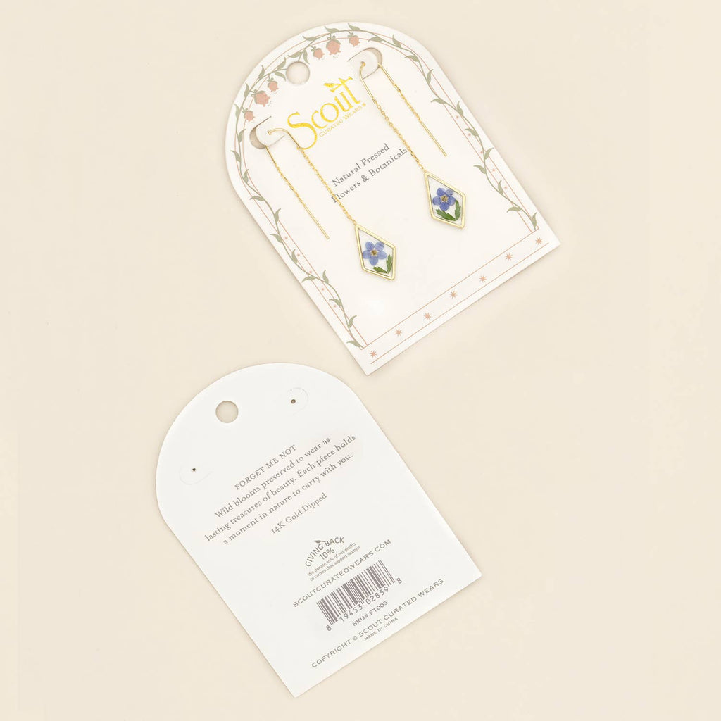 Pressed Flower Thread Earring - Blue Forget Me Not/Gold