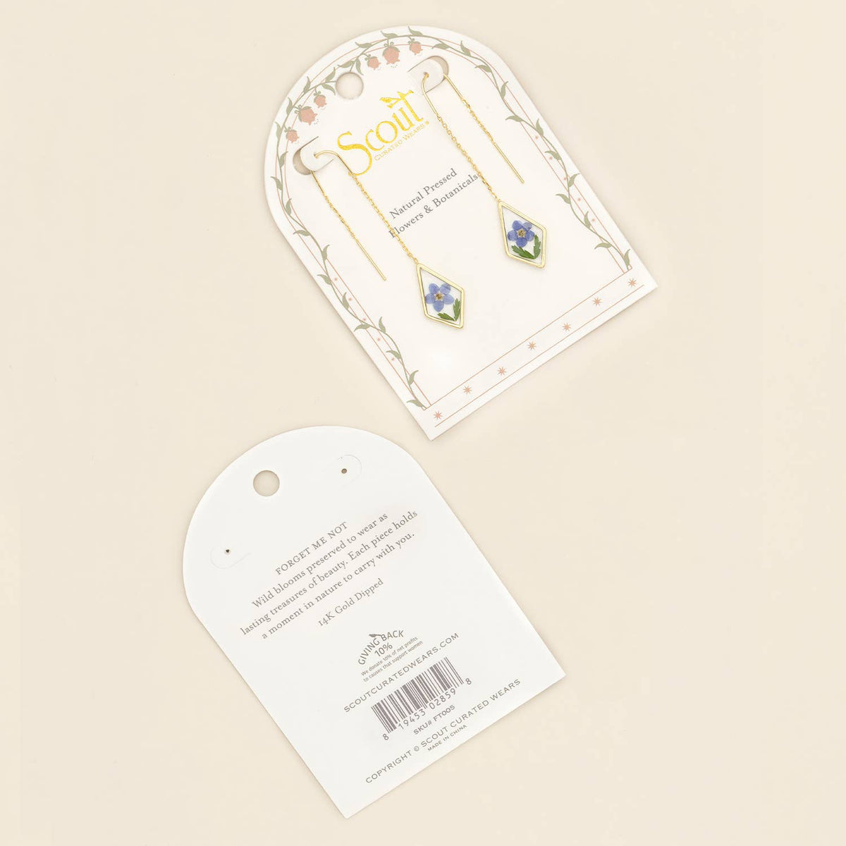 Pressed Flower Thread Earring - Blue Forget Me Not/Gold