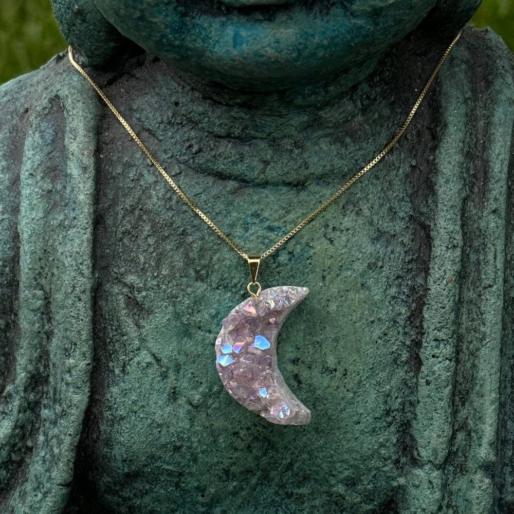 Pearly Druzy Amethyst Moon Necklace
