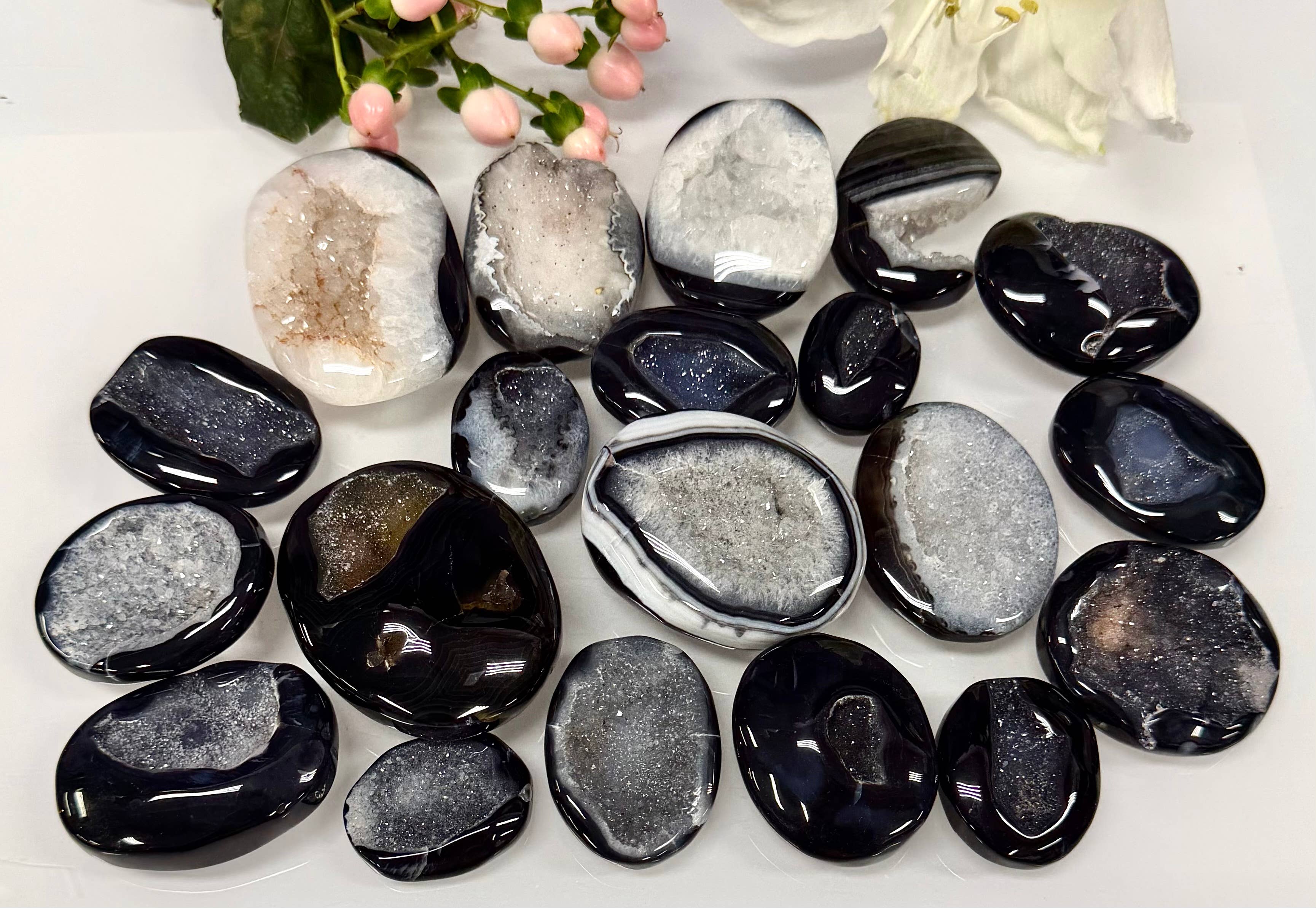 Druzy Banded Onyx Palm Stone Crystal Energy