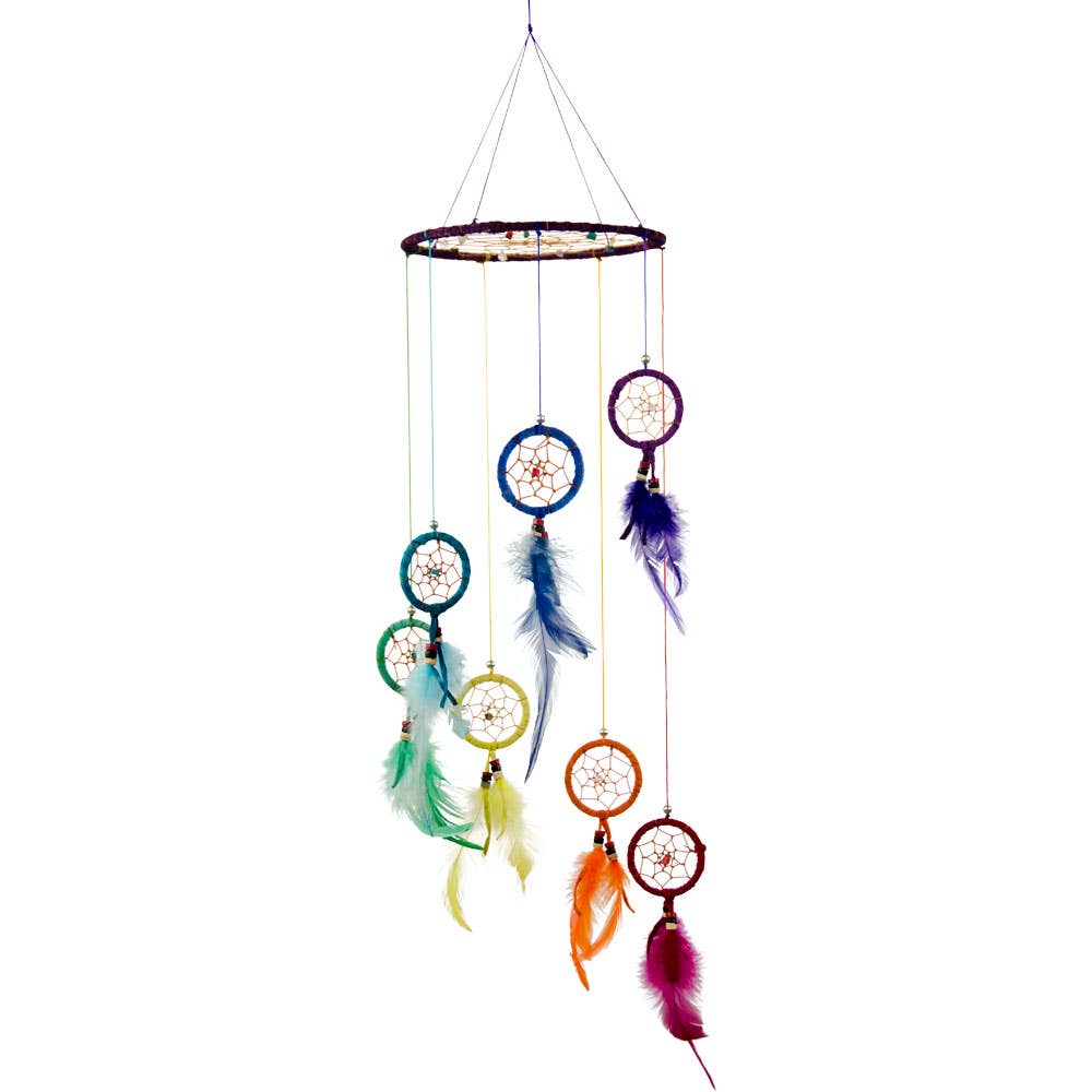 Rainbow Chakra Feather Dreamcatcher Mobile