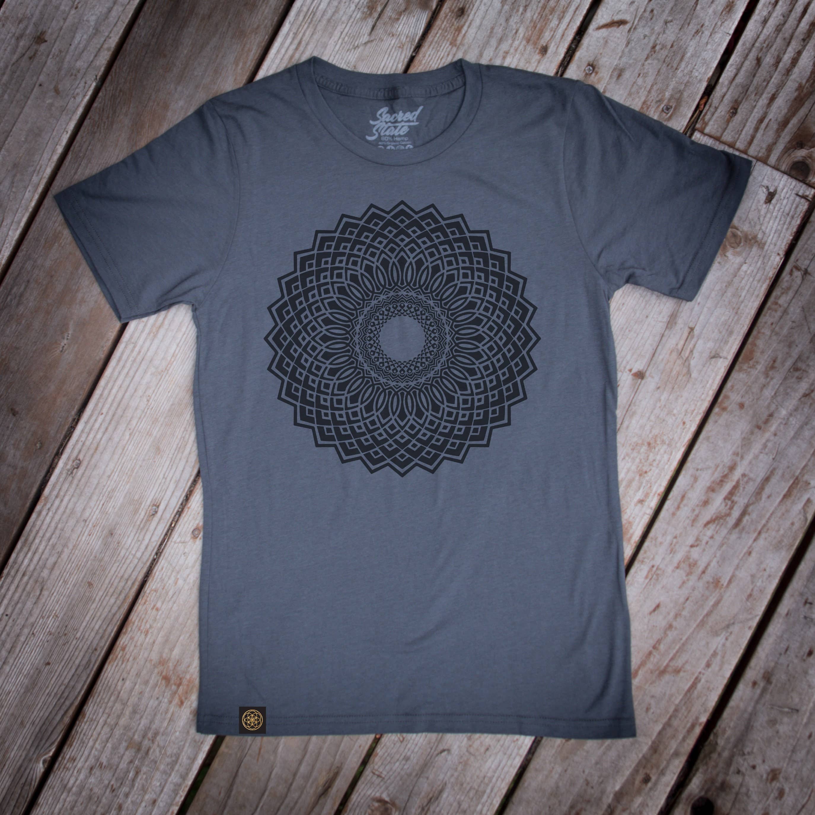Bloom Hemp Organic Mandala Lotus Sacred Geometry Yoga Tee
