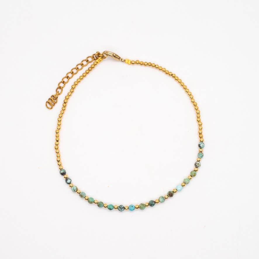 Gold Brass Faceted Stone Anklet