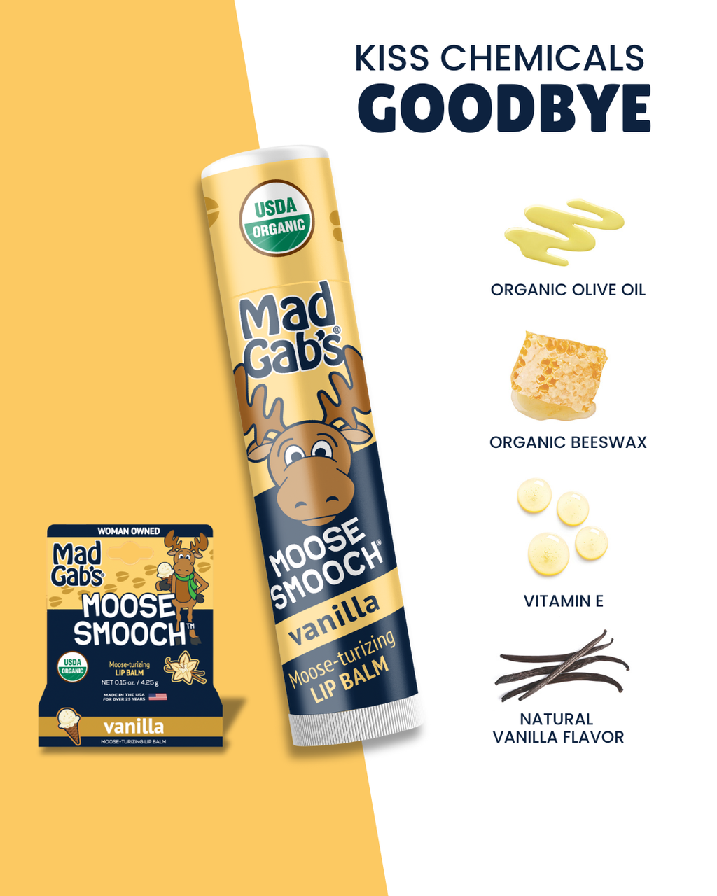 Organic Moose Smooch Vanilla Lip Balm POP