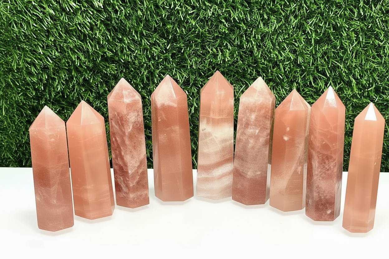Strawberry Pink Calcite Crystal Obelisk Tower
