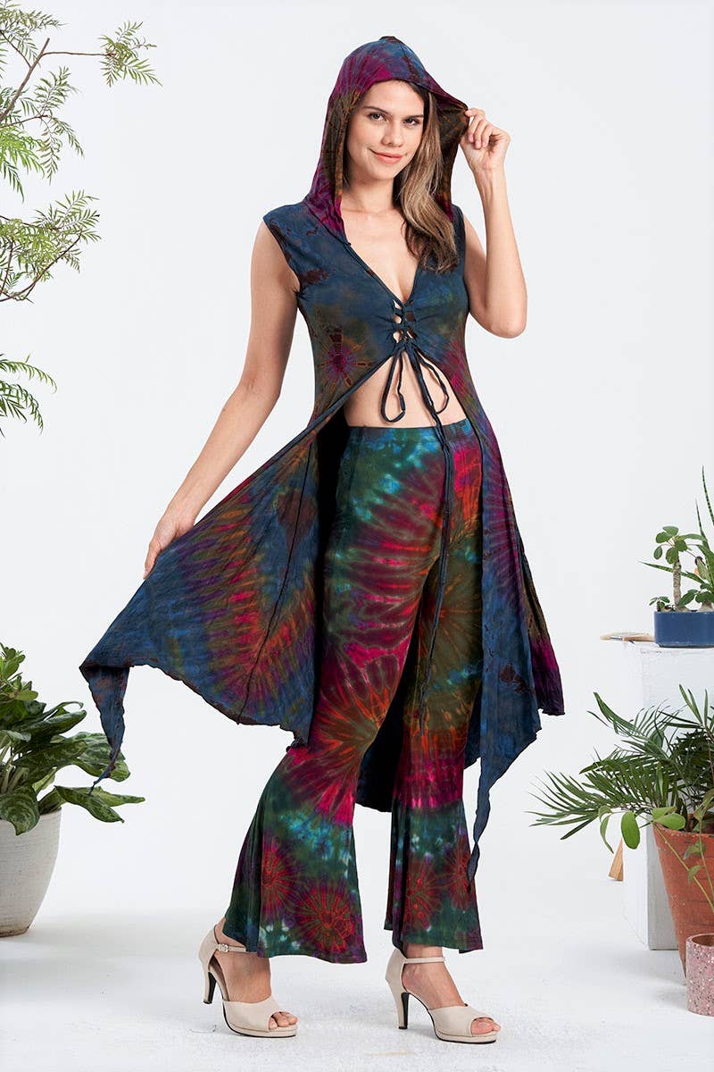 Tie-Dye Lace Up Hooded Top(TH-1744)
