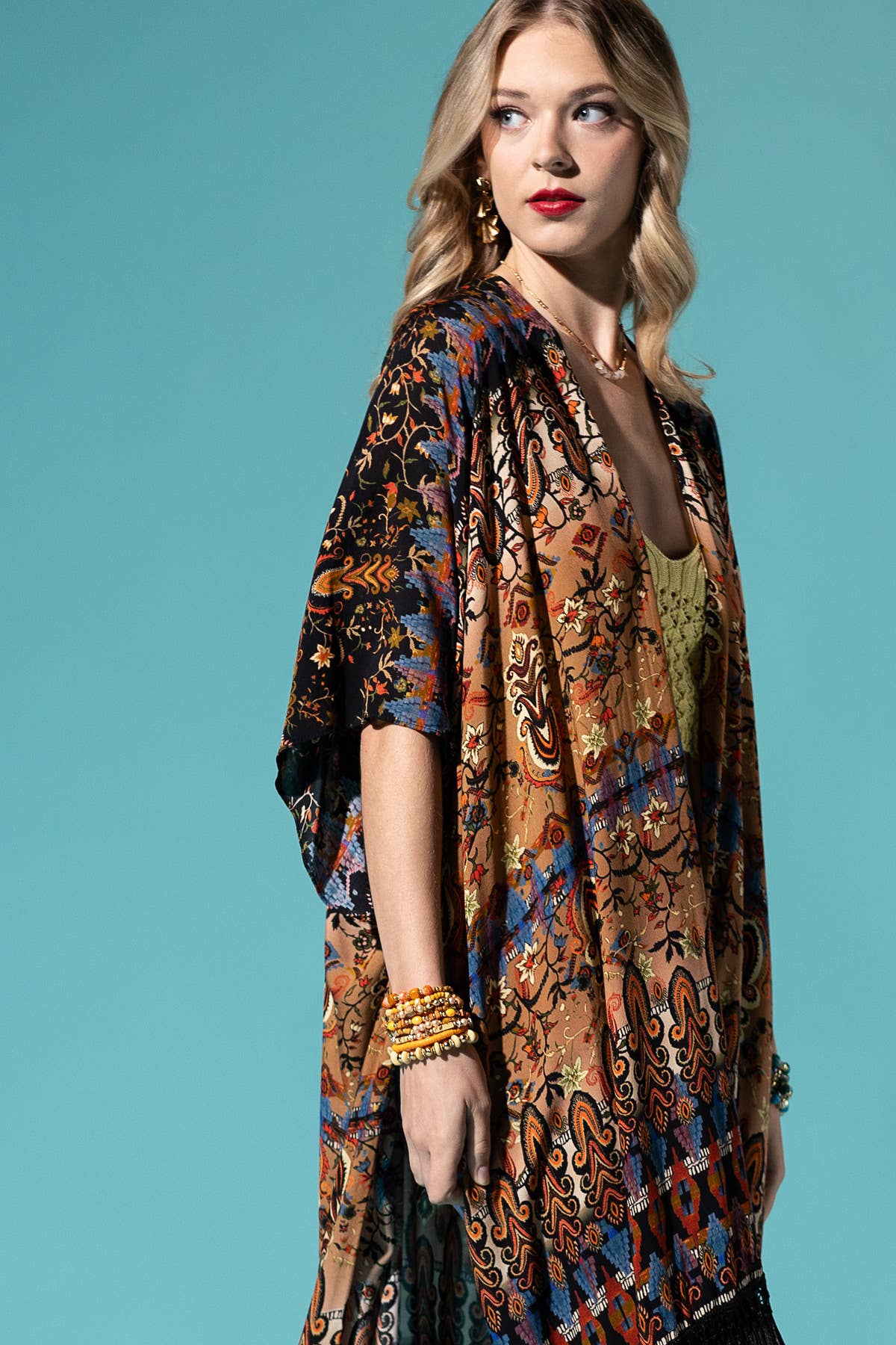 Brown Tribal Fringe Kimono