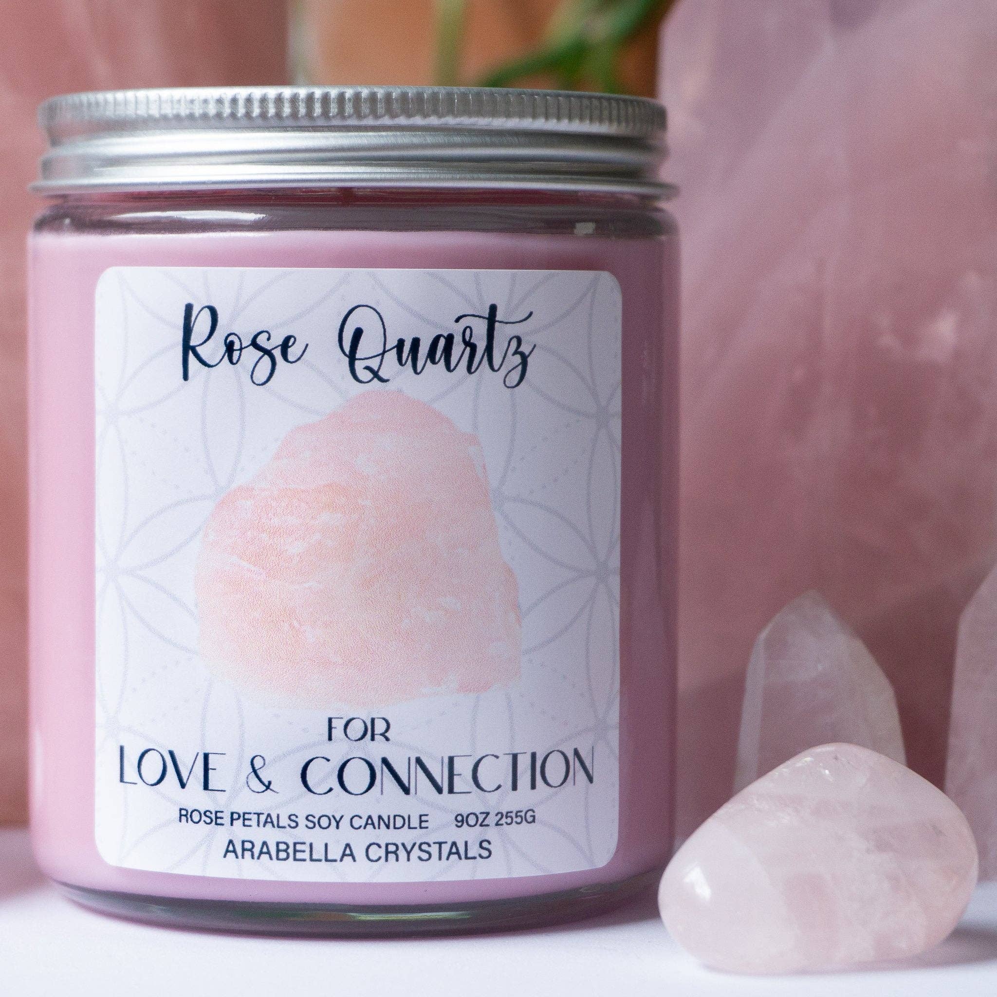 Rose Quartz Crystal Candle- Love & Connection