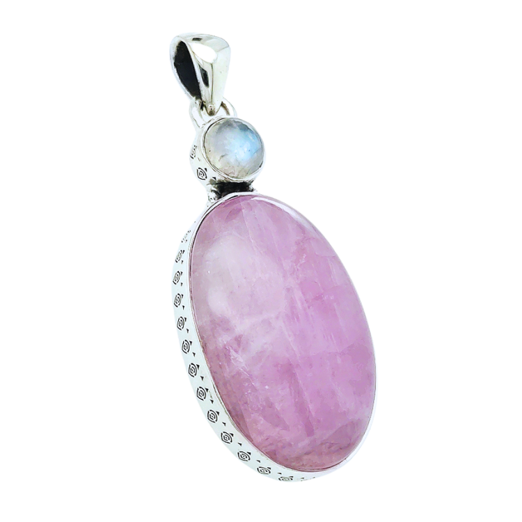 Kunzite Moonstone Cotton Candy Sterling Silver  Pendant
