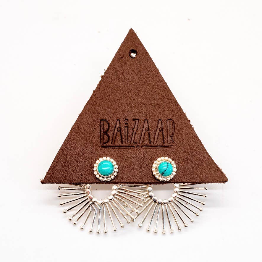Brass Sunburst Turquoise Ear Jacket