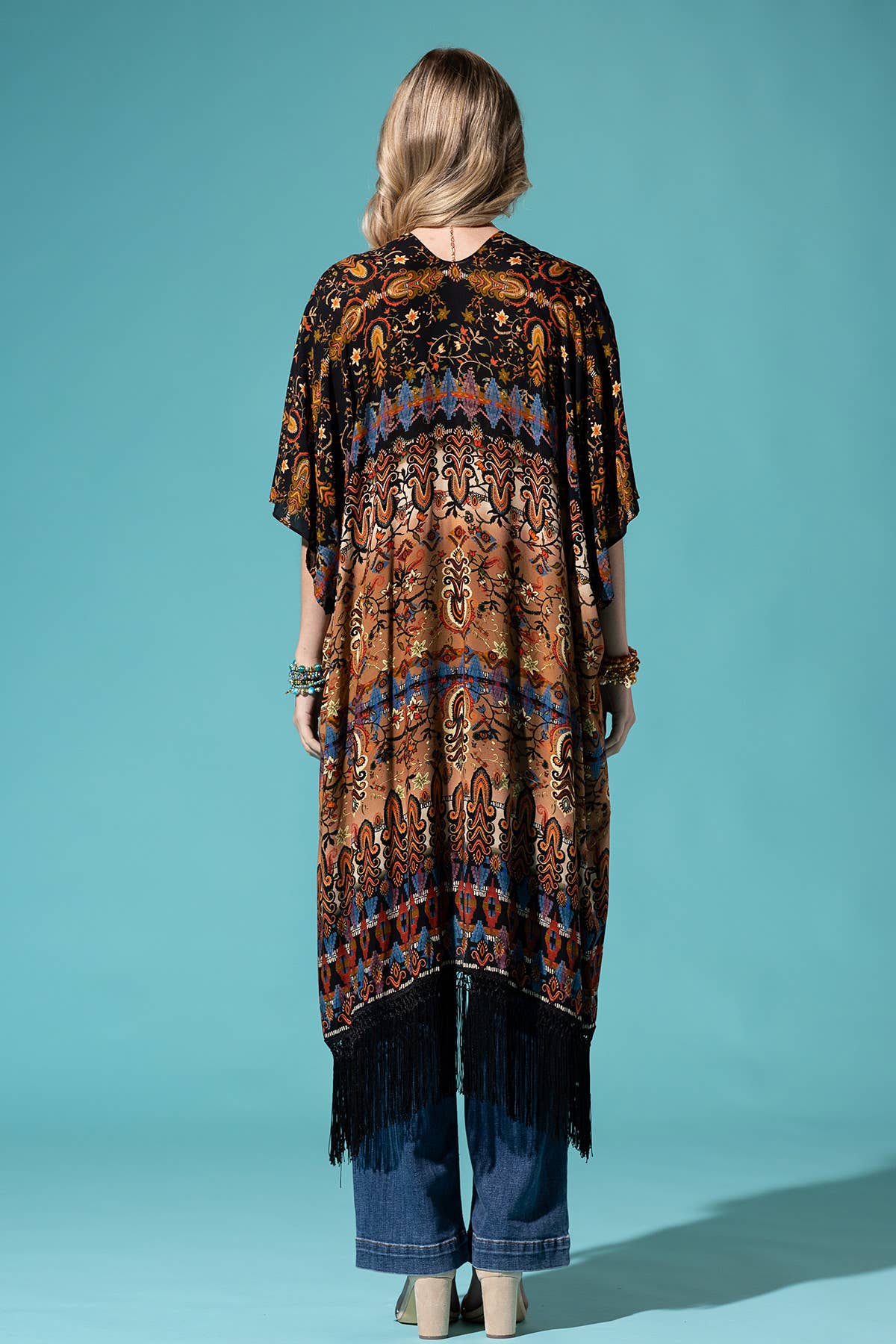 Brown Tribal Fringe Kimono