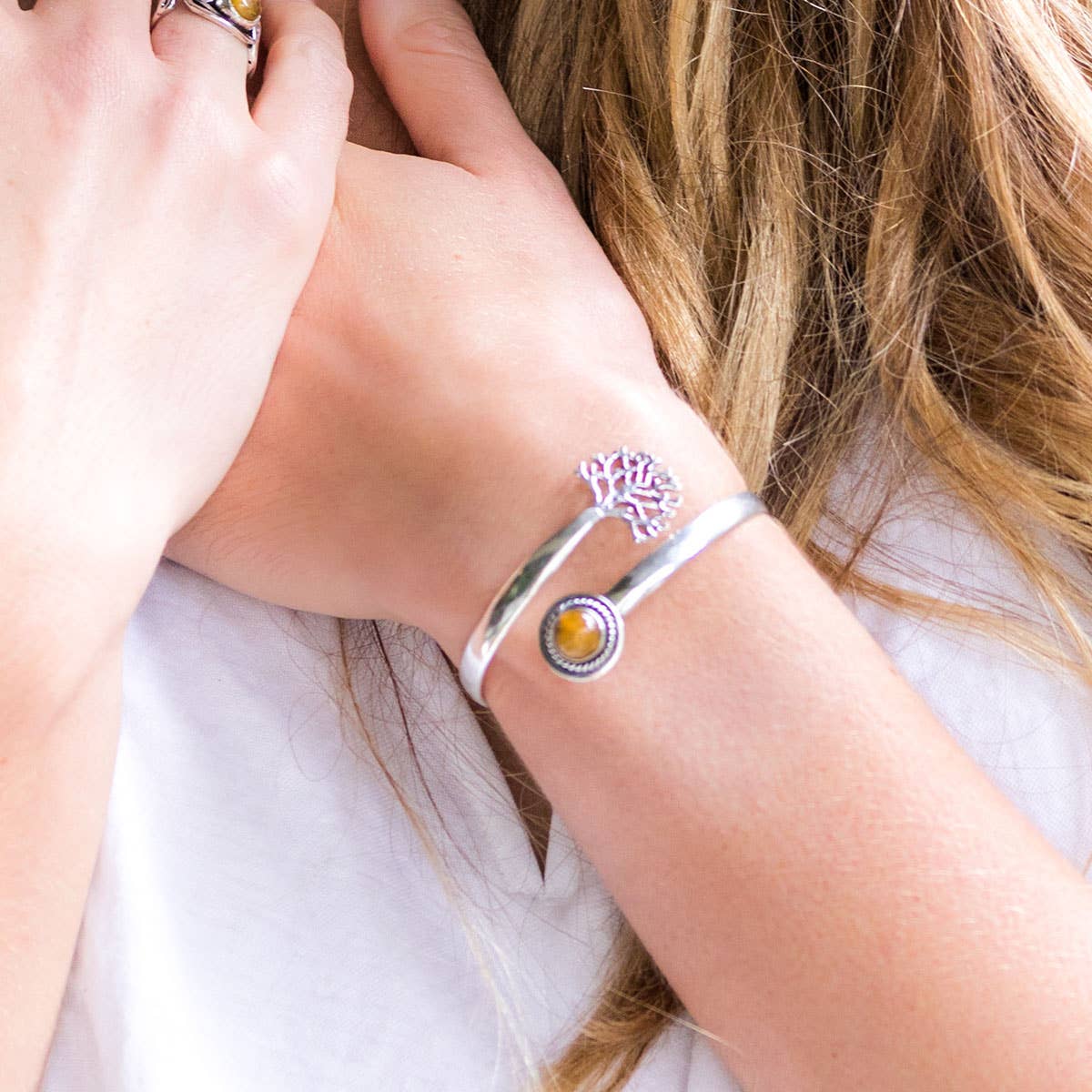 Tanvi Collection: Silver Stone Cuff Bracelet