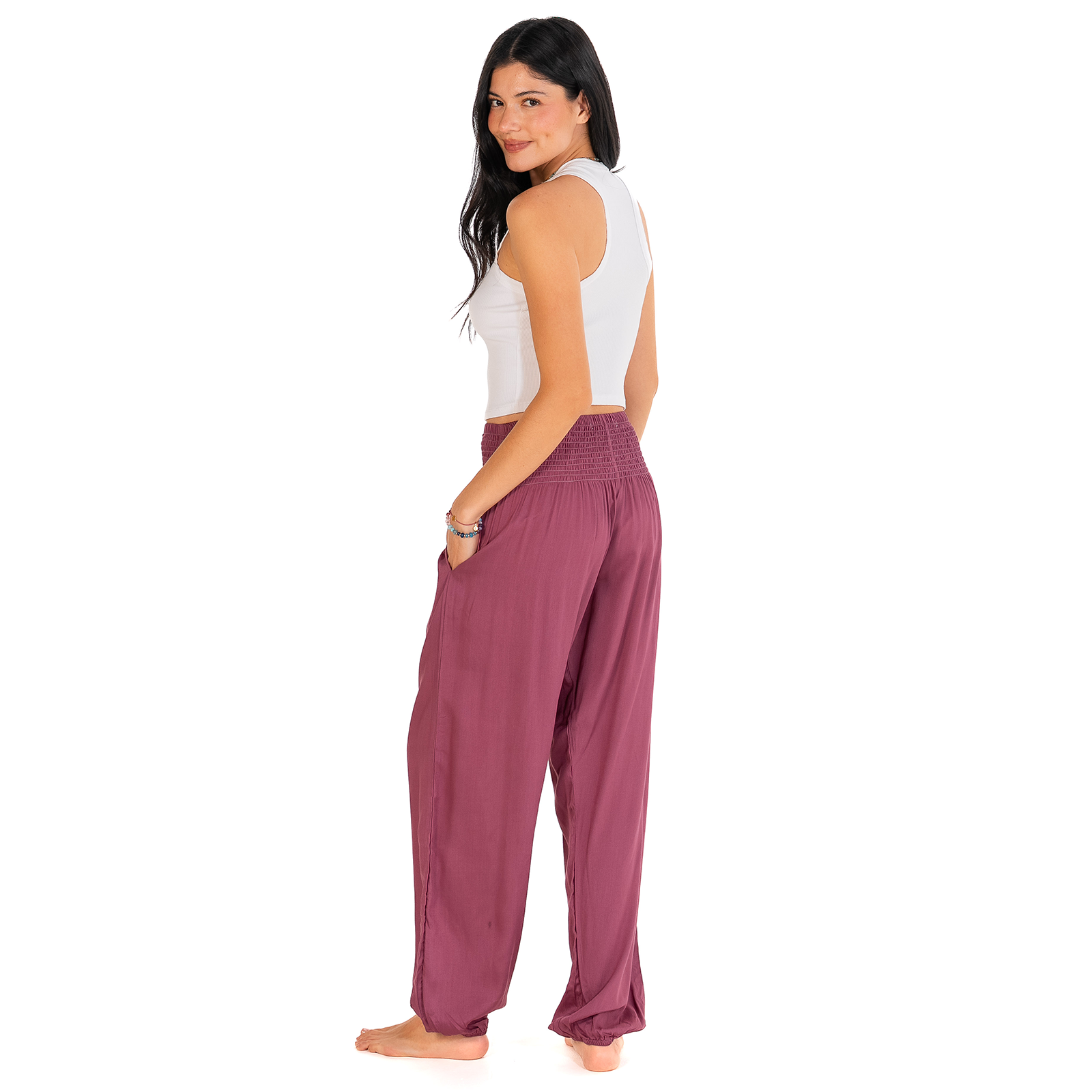 Berry Harem Pants with Pockets