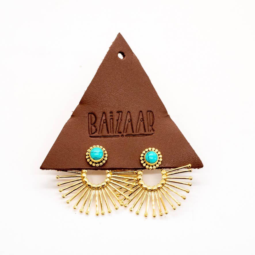 Brass Sunburst Turquoise Ear Jacket