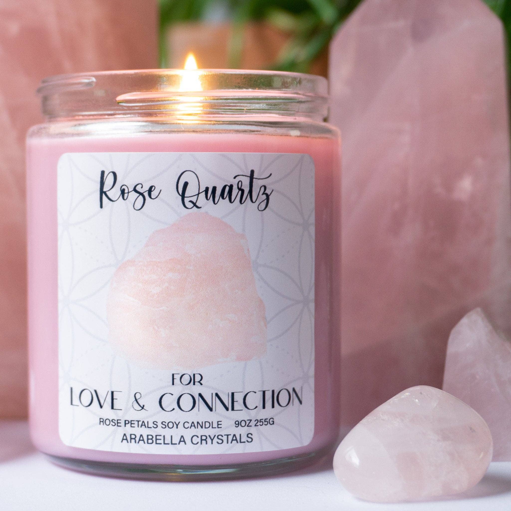 Rose Quartz Crystal Candle- Love & Connection