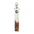 Concho Delight Leather Hairon Key Fob in Brown & White