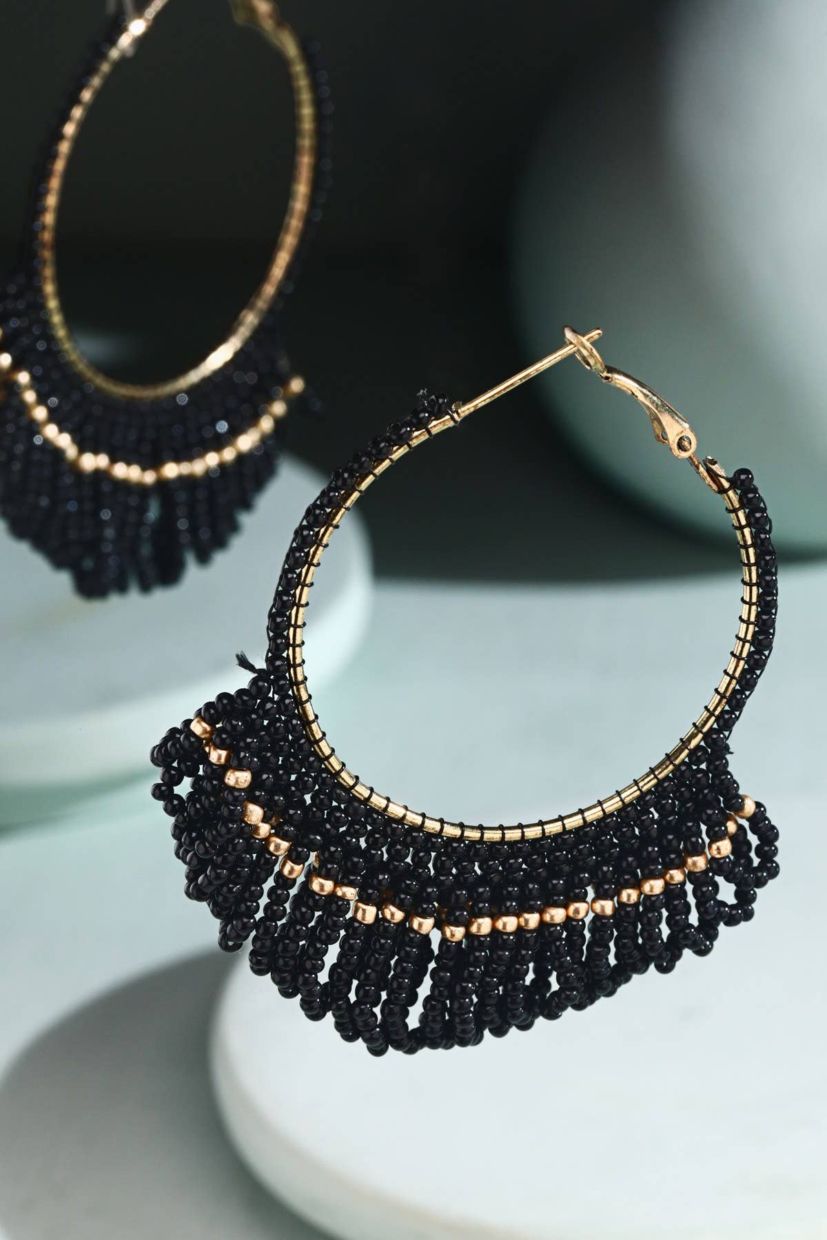 Seed Bead Loop Tassel Hoop Earring