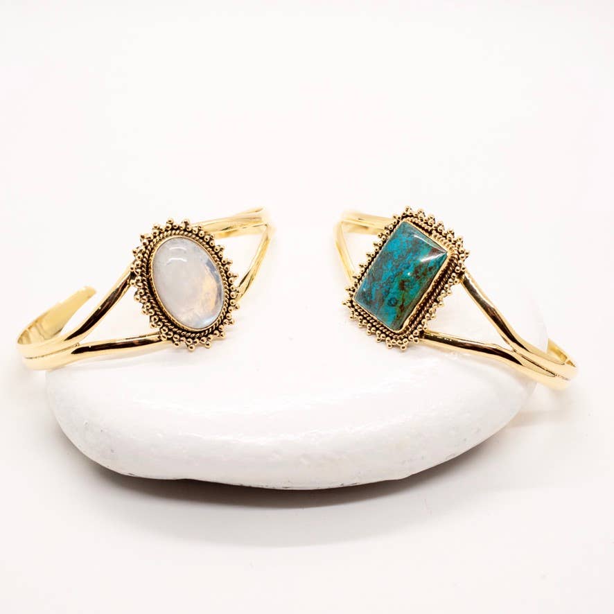 Golden Azurite Brass Cuff Bracelet