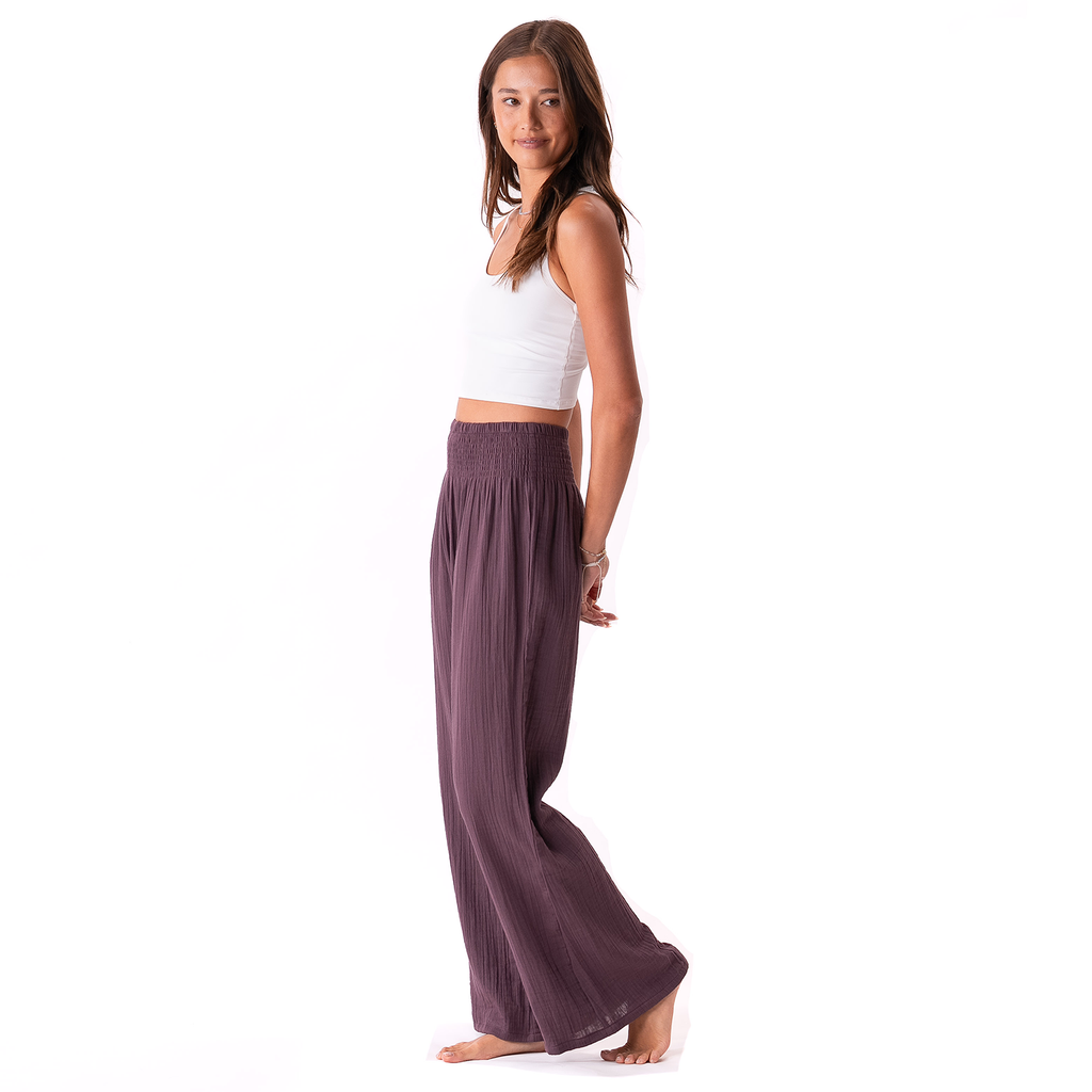 Lunar Sky Wide Leg Cotton Pants- Plum